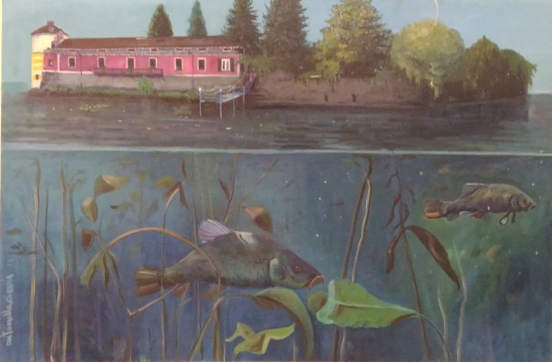 ISOLA VISCONTEA CON CARPA | Olio su tela | 80x120